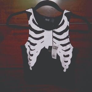💎NWT Iron Fist Medium Bone In Crop Tank Top Ribcage Halloween Bones Adorable
